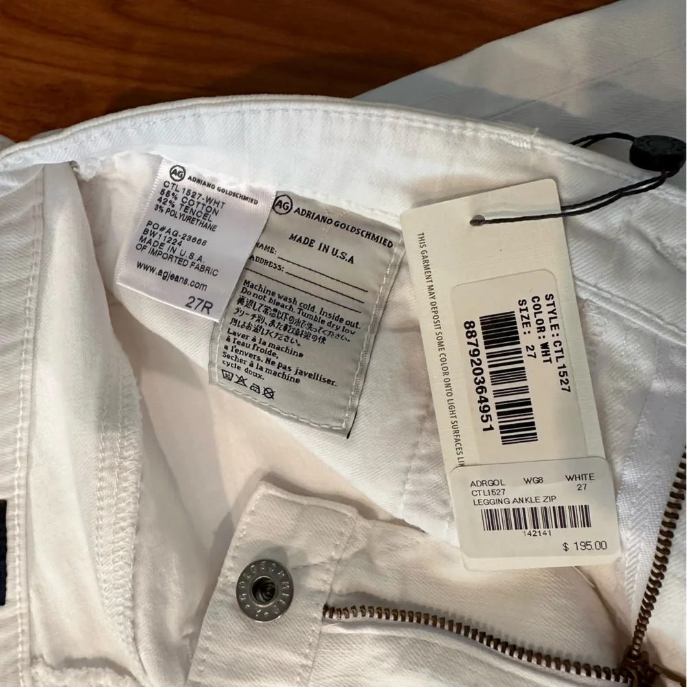 NWT AG jeans white ankle zip - Picture 4 of 9